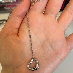 Tiffany Elsa Perreti open heart 16mm pendant 16 inch chain necklace